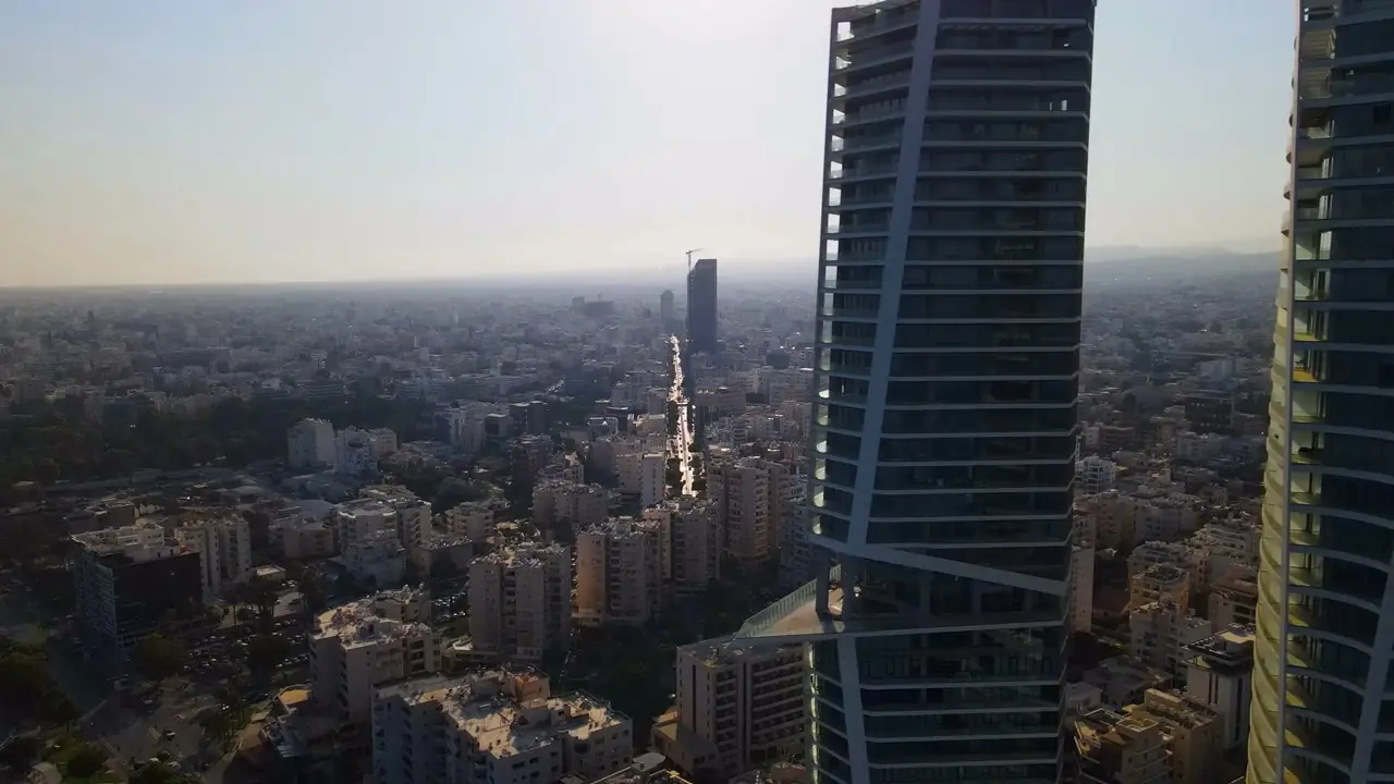 Bahrain skyline at dusk from above